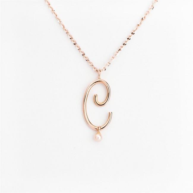 Nicolini Gioielli | Lettera alfabeto Iniziale C in oro rosa e perle. Made in Italy