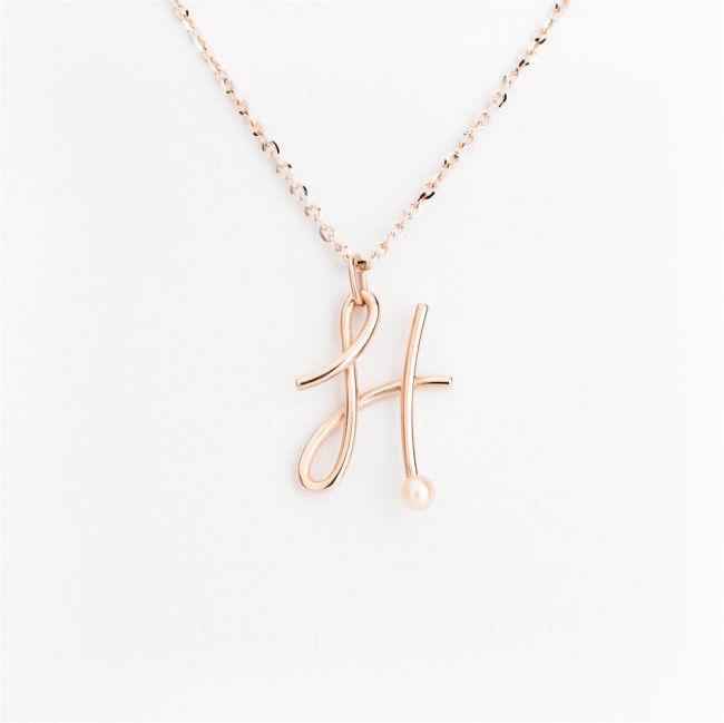 Nicolini Gioielli | Lettera alfabeto Iniziale H in oro rosa e perle. Made in Italy