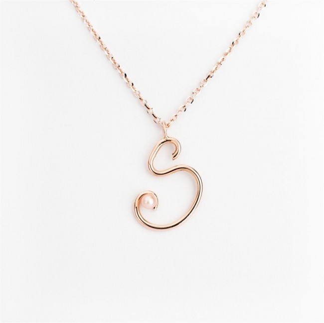 Nicolini Gioielli | Lettera alfabeto Iniziale S in oro rosa e perle. Made in Italy