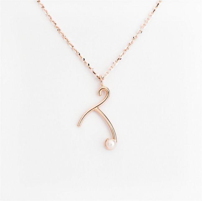 Nicolini Gioielli | Lettera alfabeto Iniziale T in oro rosa e perle. Made in Italy