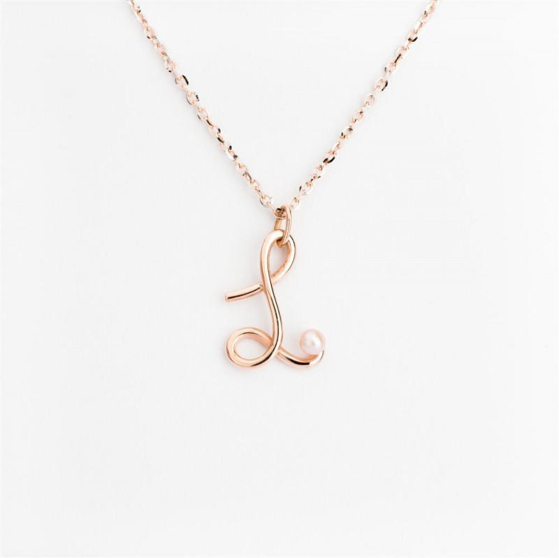Nicolini Gioielli | Lettera alfabeto Iniziale L in oro rosa e perle. Made in Italy