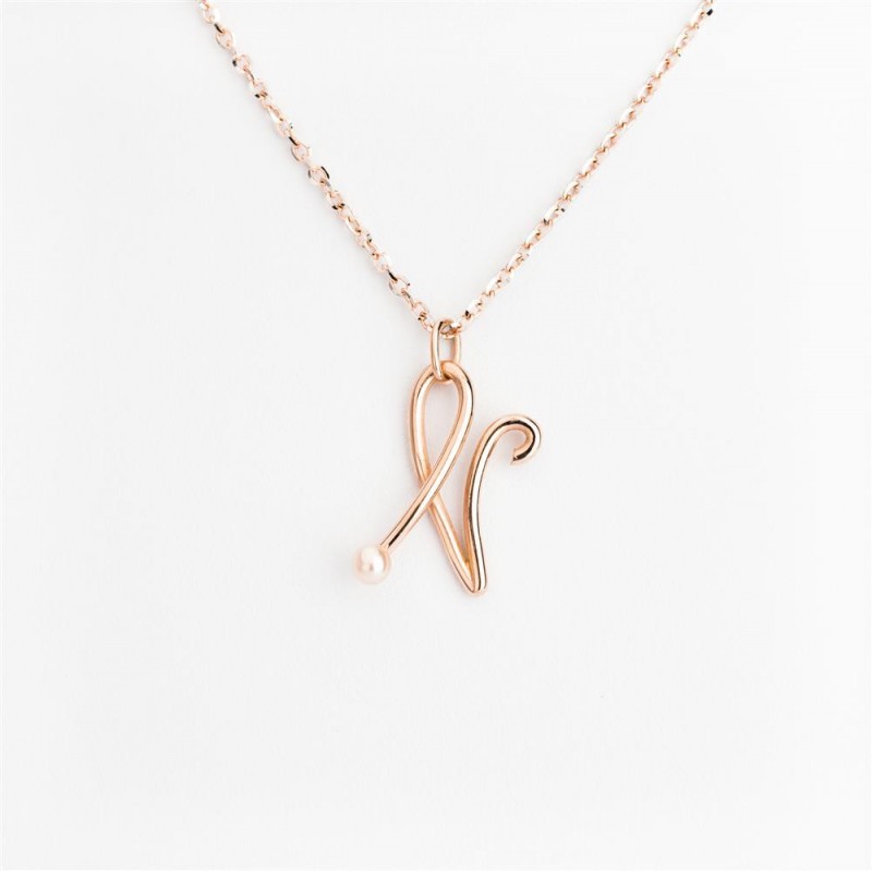 Nicolini Gioielli | Lettera alfabeto Iniziale N in oro rosa e perle. Made in Italy