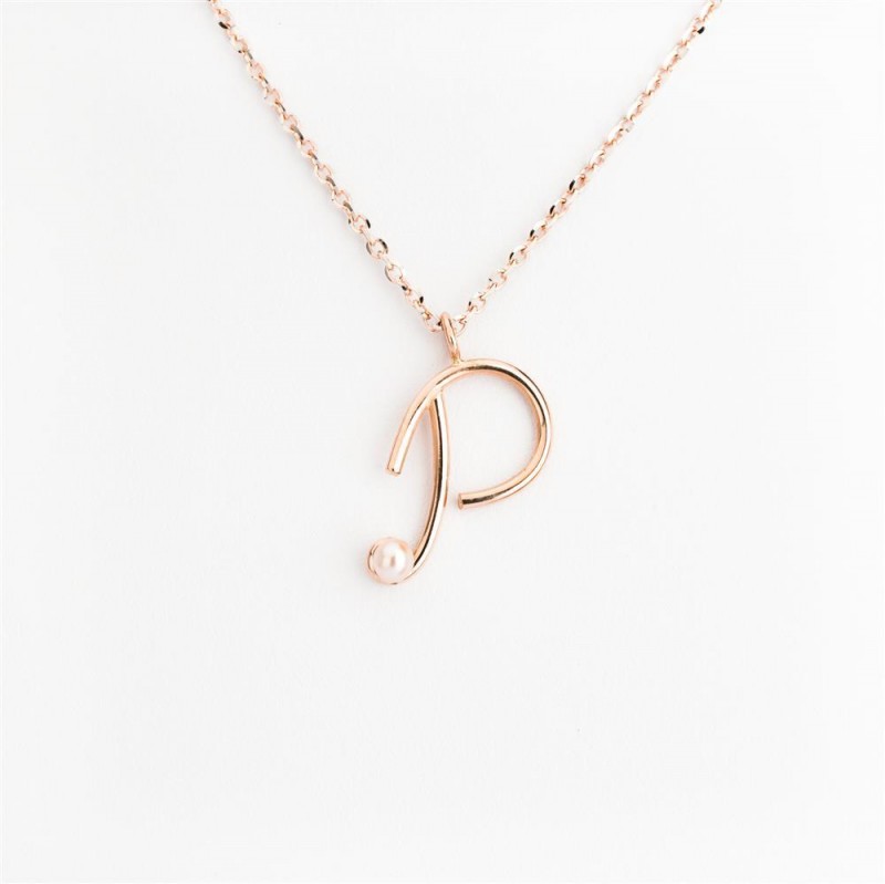 Nicolini Gioielli | Lettera alfabeto Iniziale P in oro rosa e perle. Made in Italy
