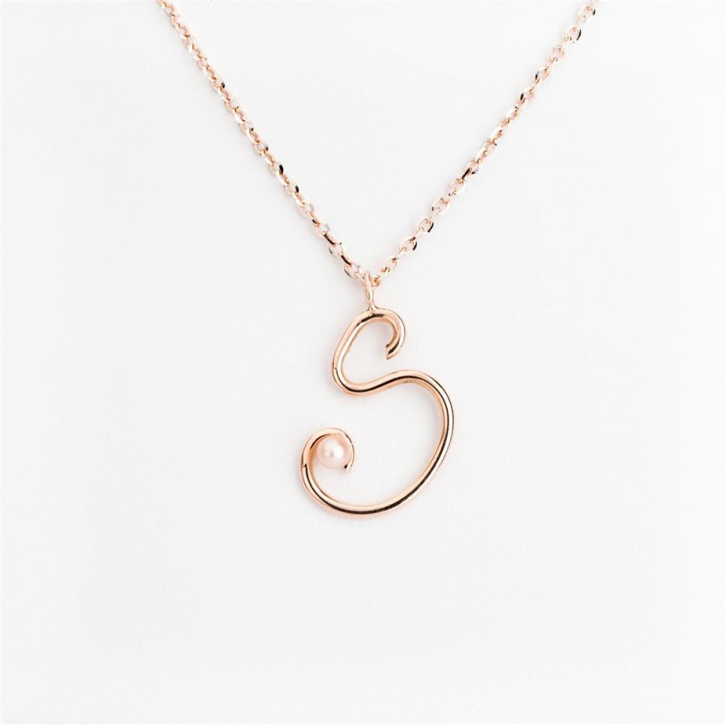 Nicolini Gioielli | Lettera alfabeto Iniziale S in oro rosa e perle. Made in Italy