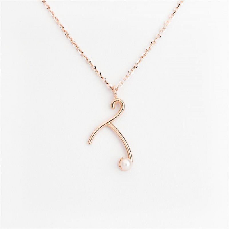 Nicolini Gioielli | Lettera alfabeto Iniziale T in oro rosa e perle. Made in Italy