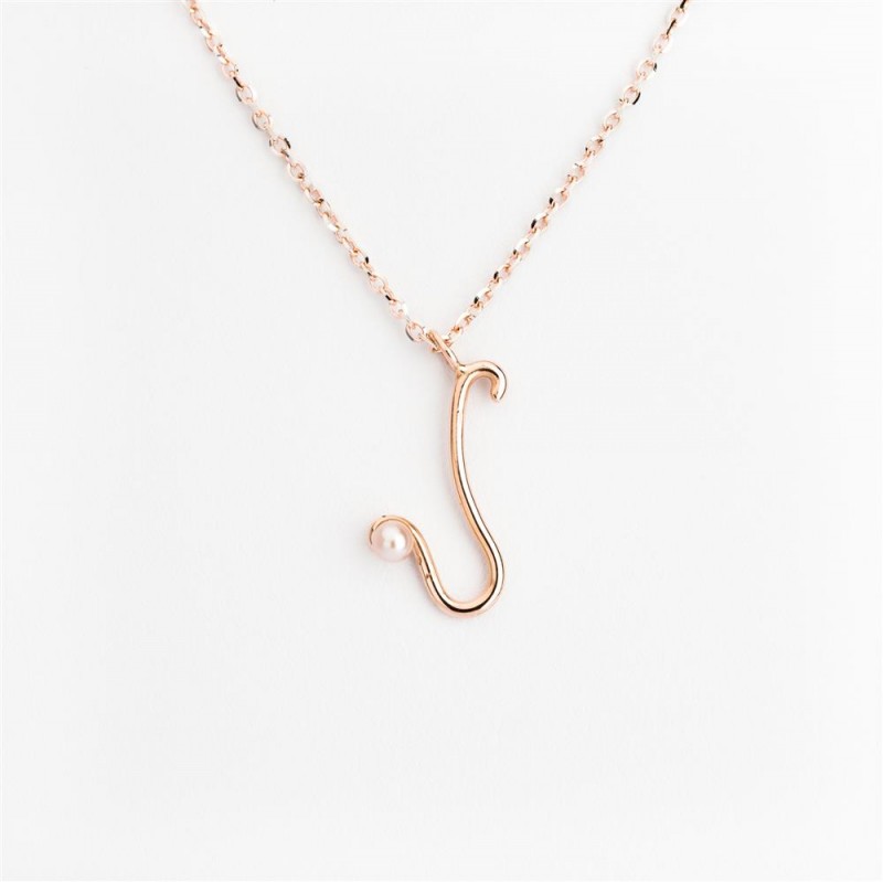Nicolini Gioielli | Lettera alfabeto Iniziale U in oro rosa e perle. Made in Italy