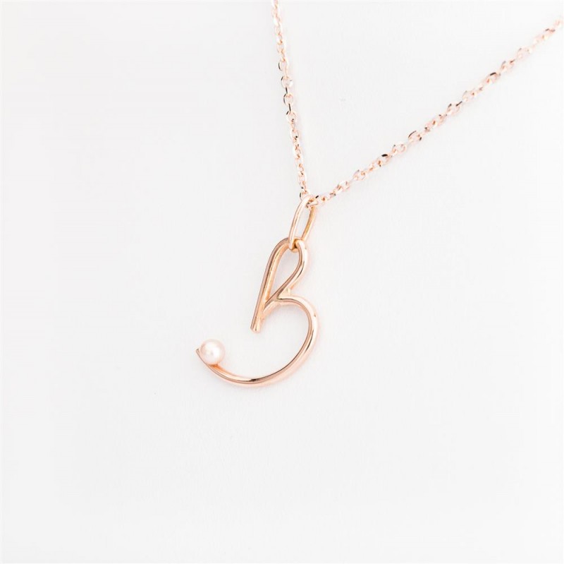 Nicolini Gioielli | Lettera alfabeto Iniziale B in oro rosa e perle. Made in Italy