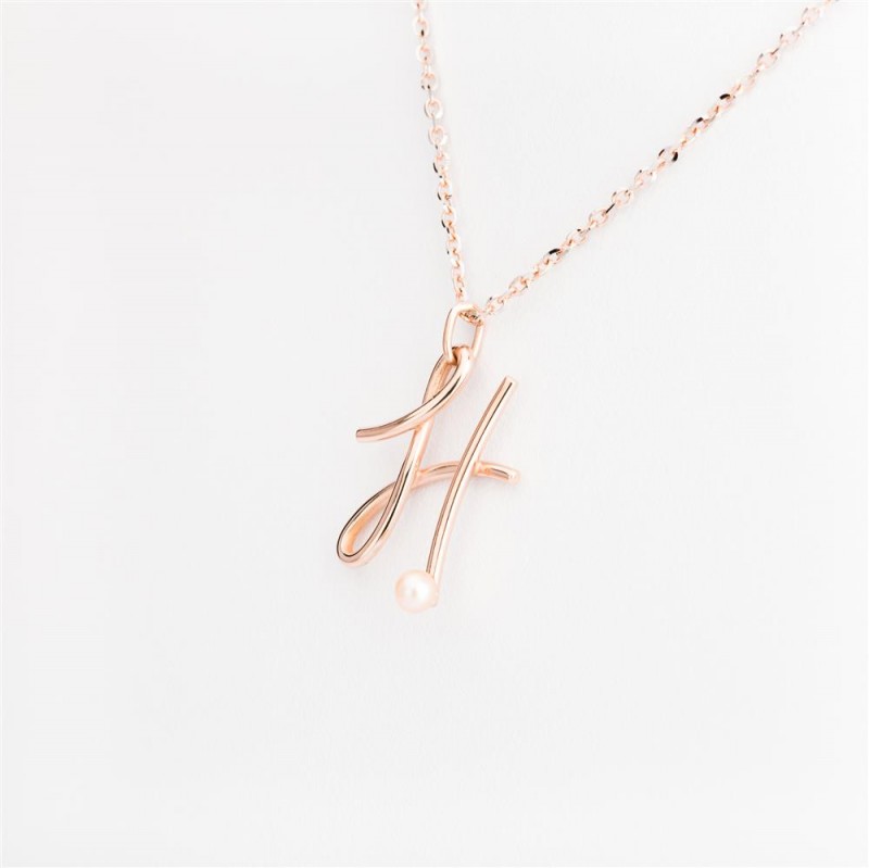 Nicolini Gioielli | Lettera alfabeto Iniziale H in oro rosa e perle. Made in Italy