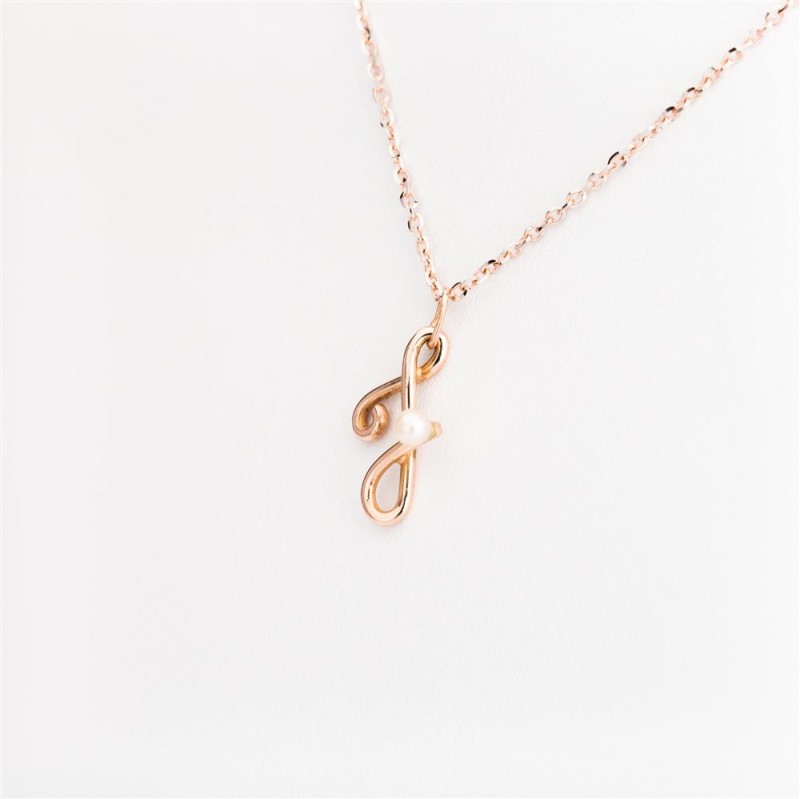 Nicolini Gioielli | Lettera alfabeto Iniziale J in oro rosa e perle. Made in Italy