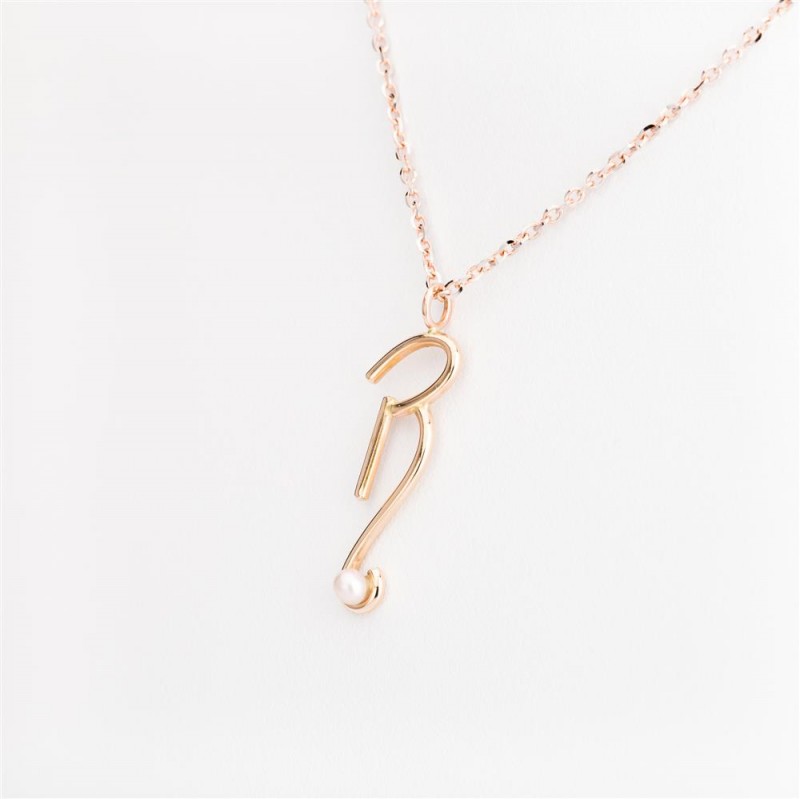 Nicolini Gioielli | Lettera alfabeto Iniziale R in oro rosa e perle. Made in Italy
