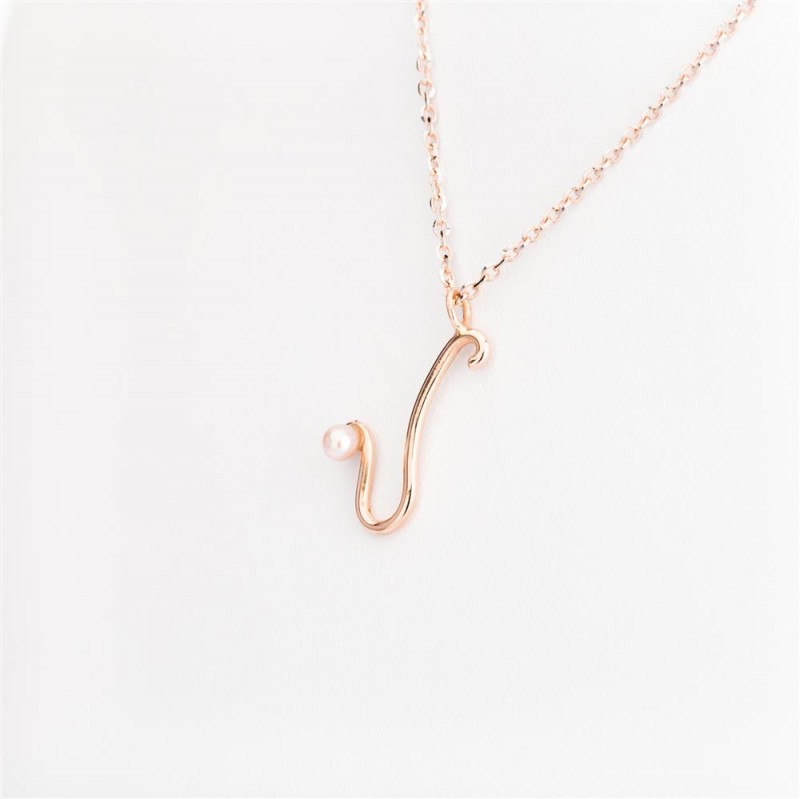 Nicolini Gioielli | Lettera alfabeto Iniziale U in oro rosa e perle. Made in Italy