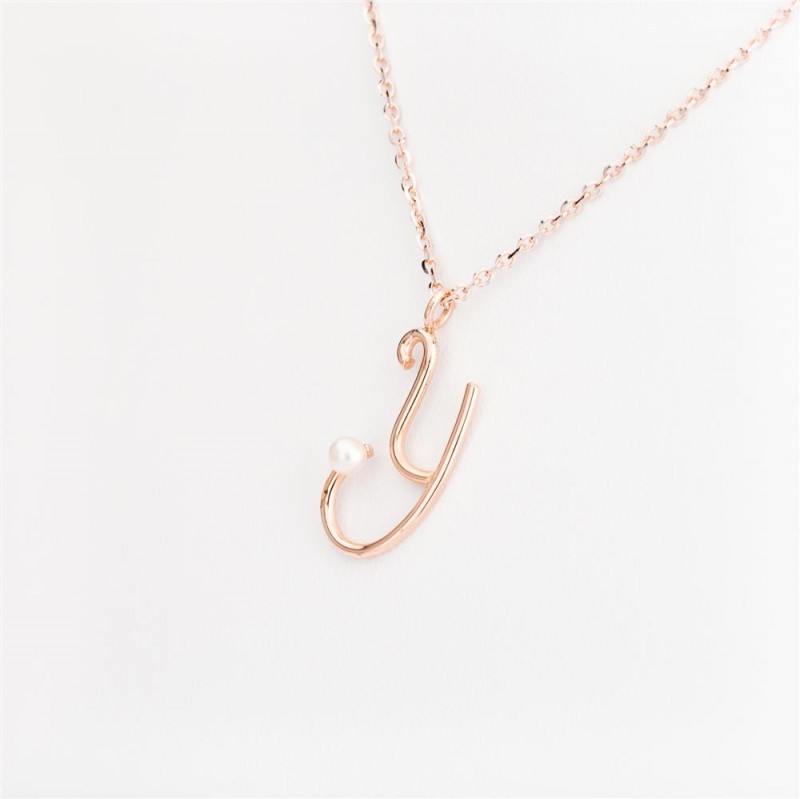 Nicolini Gioielli | Lettera alfabeto Iniziale Y in oro rosa e perle. Made in Italy
