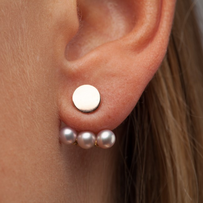 Double earrings, pink pearls 