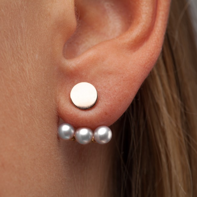 Double earrings, white pearls