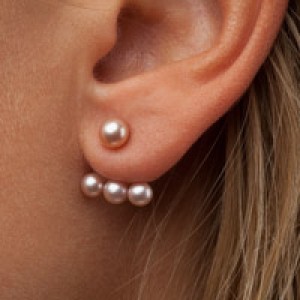 Double earrings, pink pearls